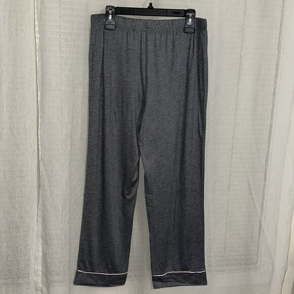 Life is Good L-XL Gray Pink Trim Notch Collar 2 pc Short Sleeve Top Pants PJ Set - Picture 15 of 16